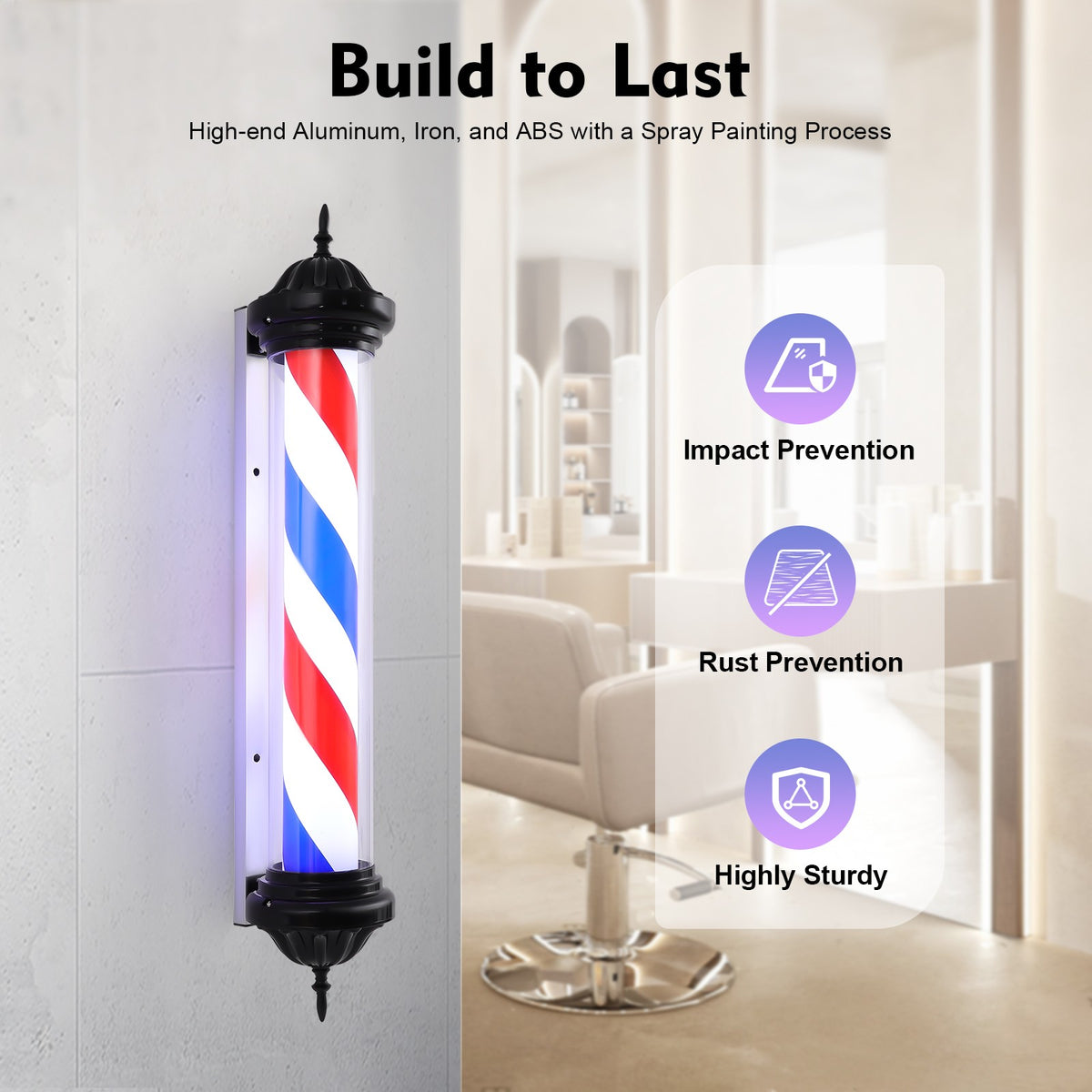 Rotating LED Sign Light for Hair Salons and Barber Shops