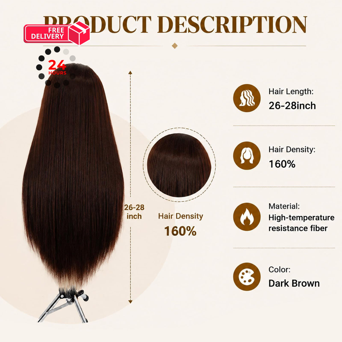 28-Inch Synthetic Hair Mannequin Head for Hair Styling & Cosmetology Practice