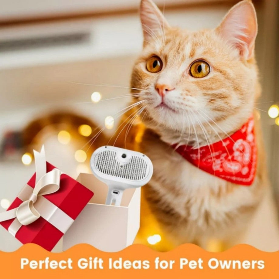 Electric Pet Steam Brush for Cats and Dogs - 3-in-1 Grooming, De-shedding & Massaging