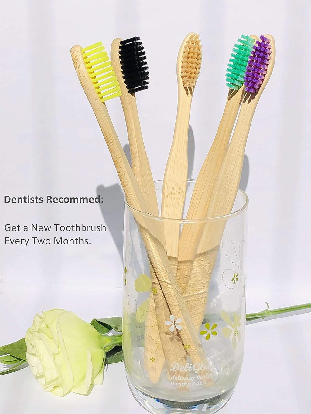 Bamboo Toothbrushes 10 Pack - Eco-Friendly, Biodegradable, Medium Soft Bristles