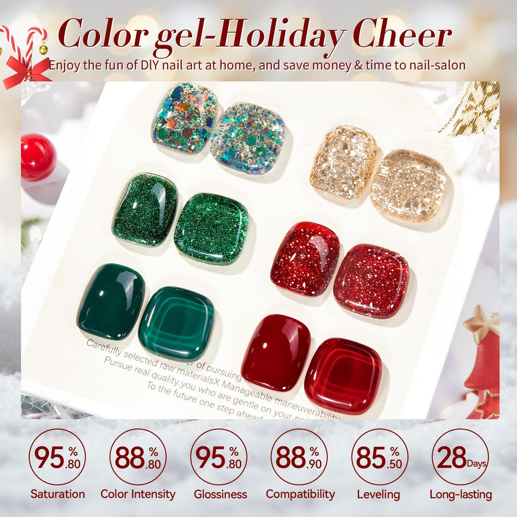 Christmas Gel Nail Polish Set - 6 Colors Long-Lasting Holiday Manicure
