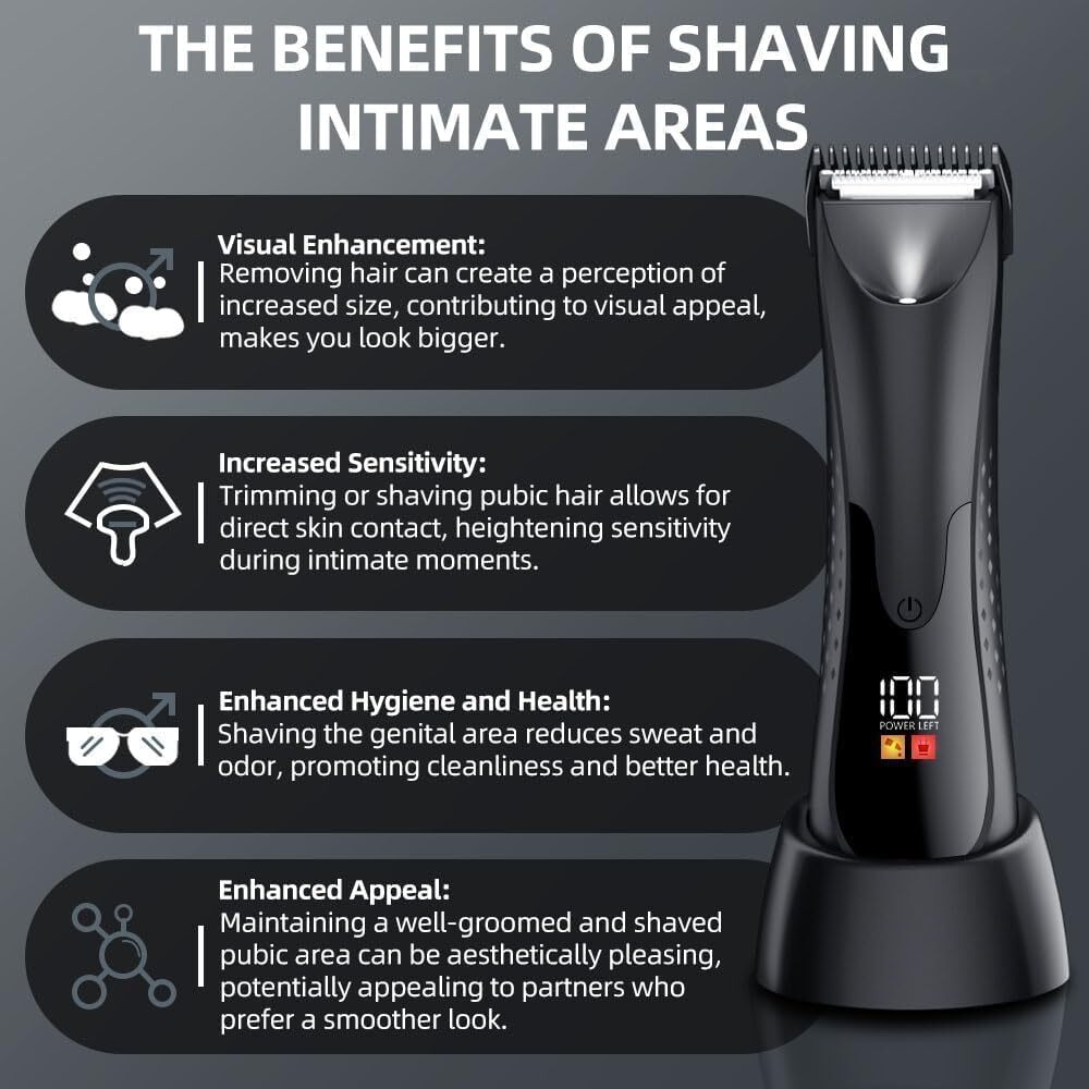 Men's Waterproof Groin Hair Trimmer with Ceramic Blade & LED Light