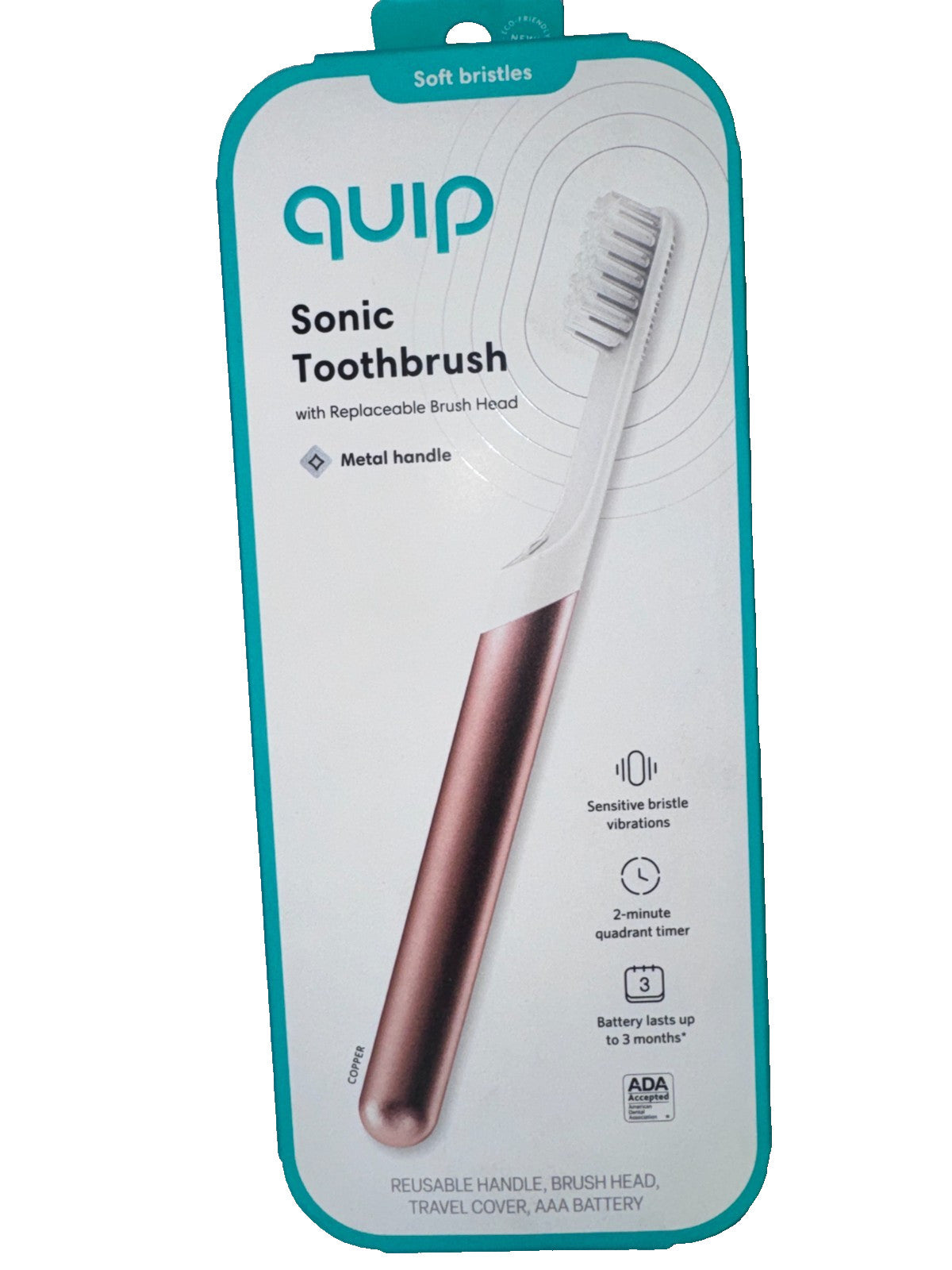 Electric Sonic Toothbrush for Adults - Copper Metal Finish with Soft Bristles