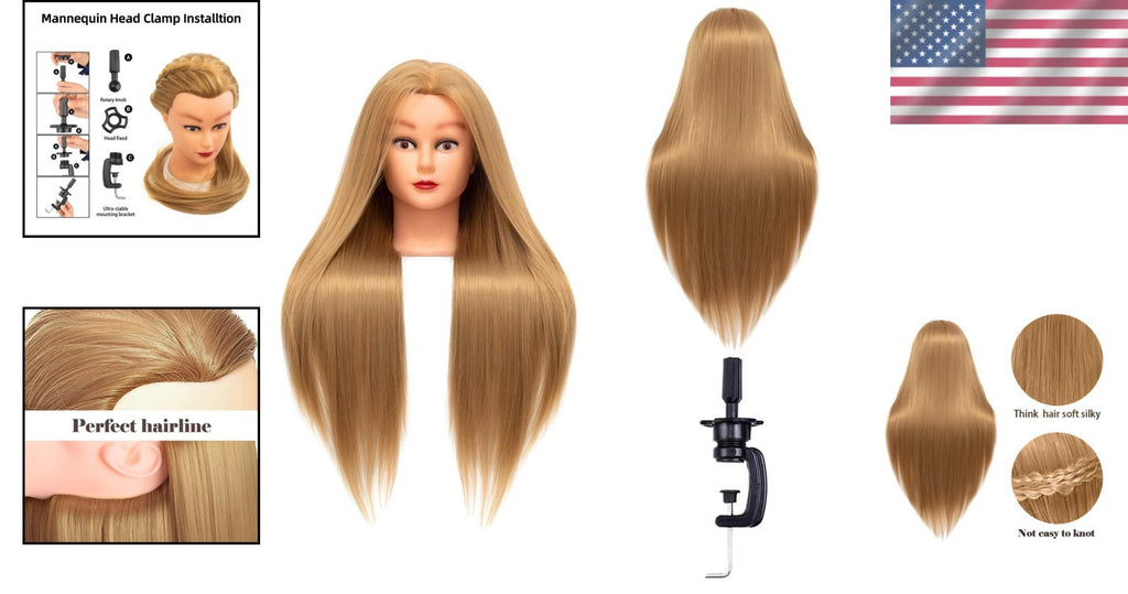 High-Temperature Synthetic Mannequin Head for Hair Styling Practice - 26-28 Inches