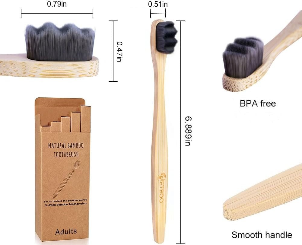 Eco-Friendly Bamboo Toothbrushes 10 Pack - Extra Soft Micro-Nano Bristles for Sensitive Teeth