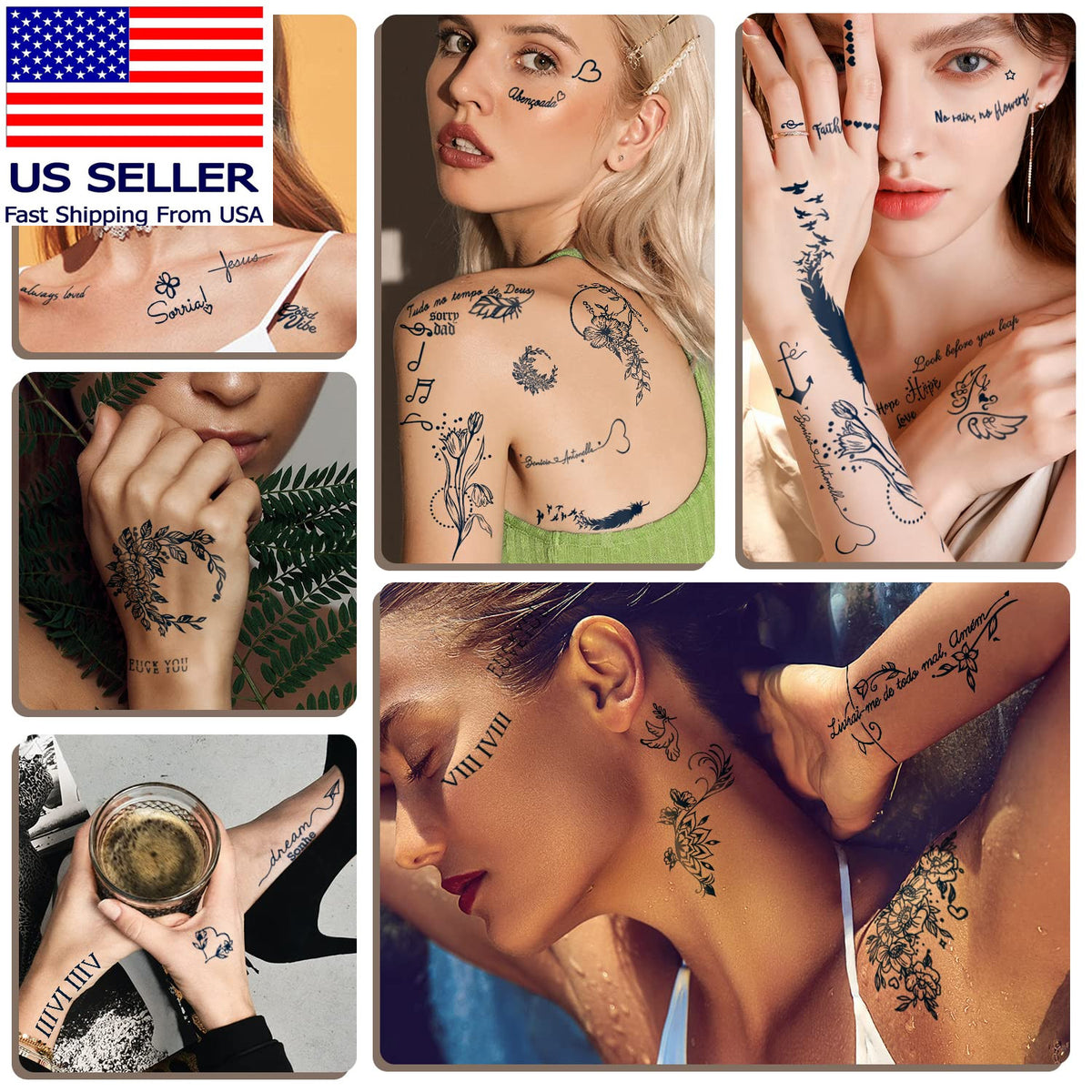 Semi-Permanent Tattoo Sheets for Women - 30 Inspirational Word Designs