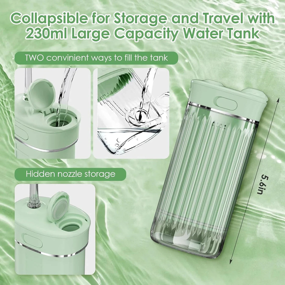 Portable Water Flosser Oral Irrigator with 4 Nozzles - Travel Friendly Compact Design