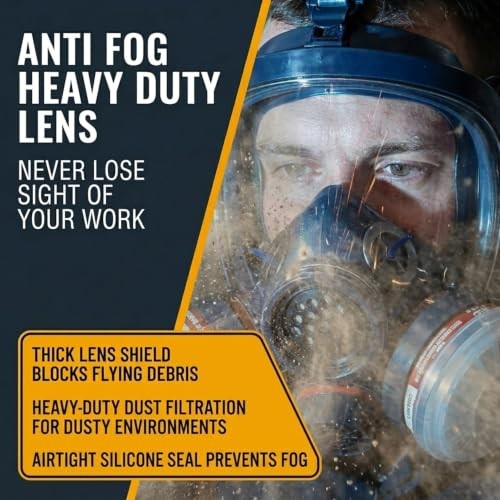 Full Face Respirator Mask with Anti-Fog & Charcoal Filters for Chemical Protection