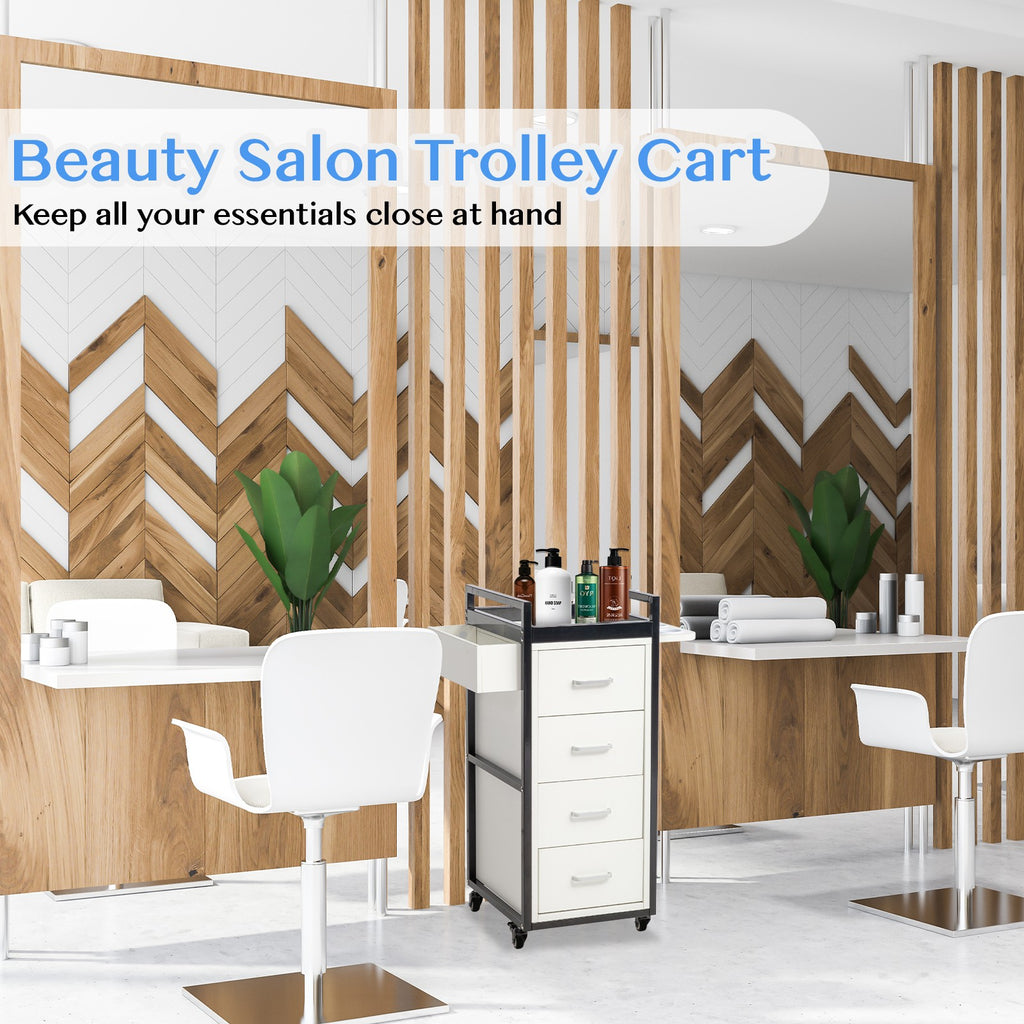 Salon Trolley Cart with 4 Large Drawers & Tool Holders - Mobile Beauty Station