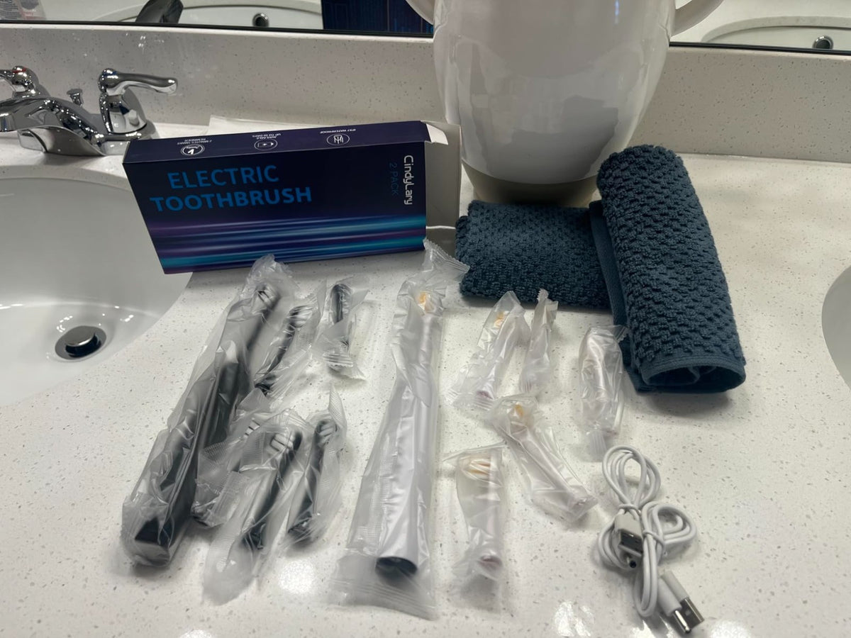 Electric Sonic Toothbrush 2 Pack with 12 Replacement Heads & 6 Modes