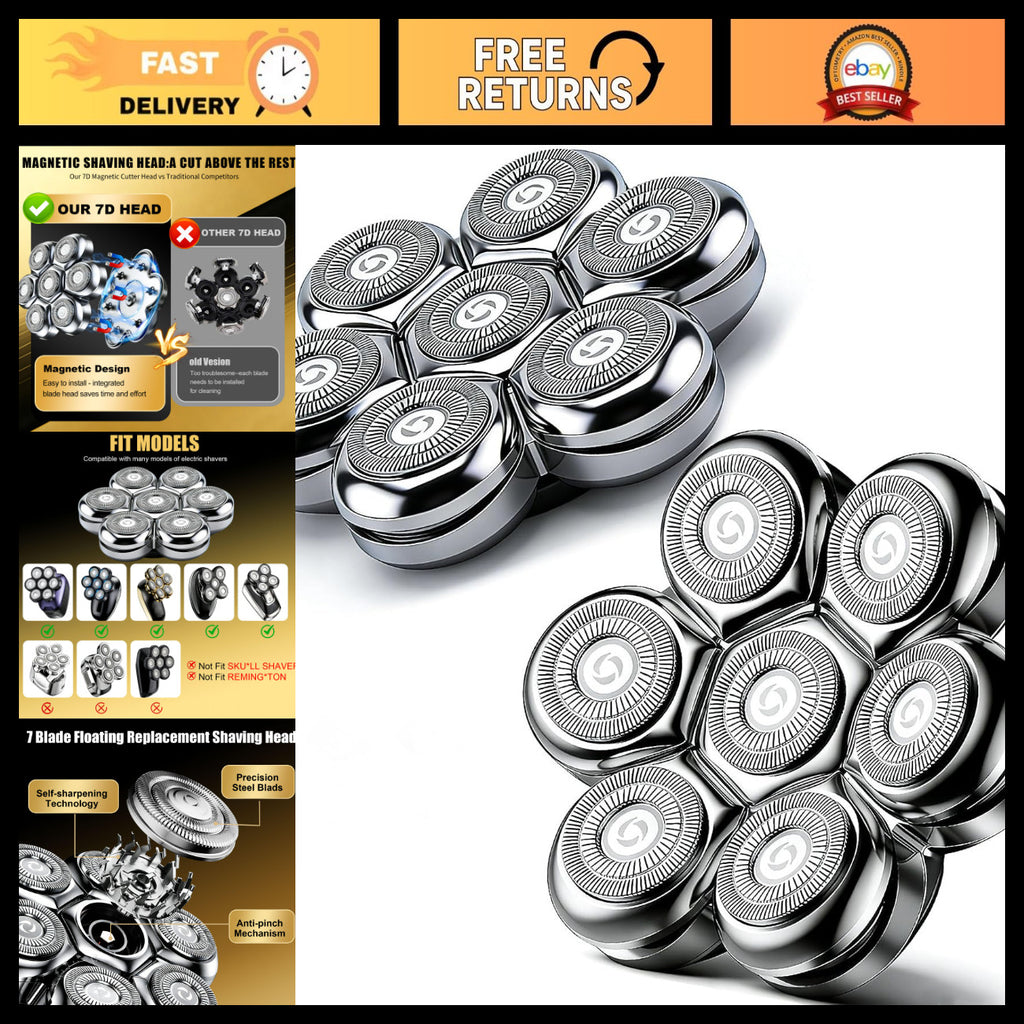 Magnetic Floating Replacement Heads for 7D Rotary Shavers - Precision Groom 2-Pack