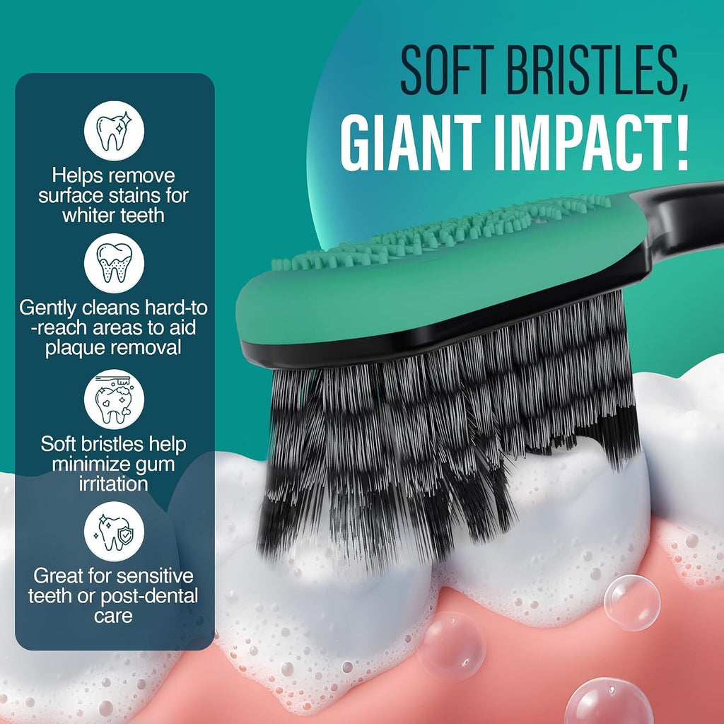 Gentle Giant Charcoal Toothbrush with Tongue Cleaner - Deep Clean & Whitening
