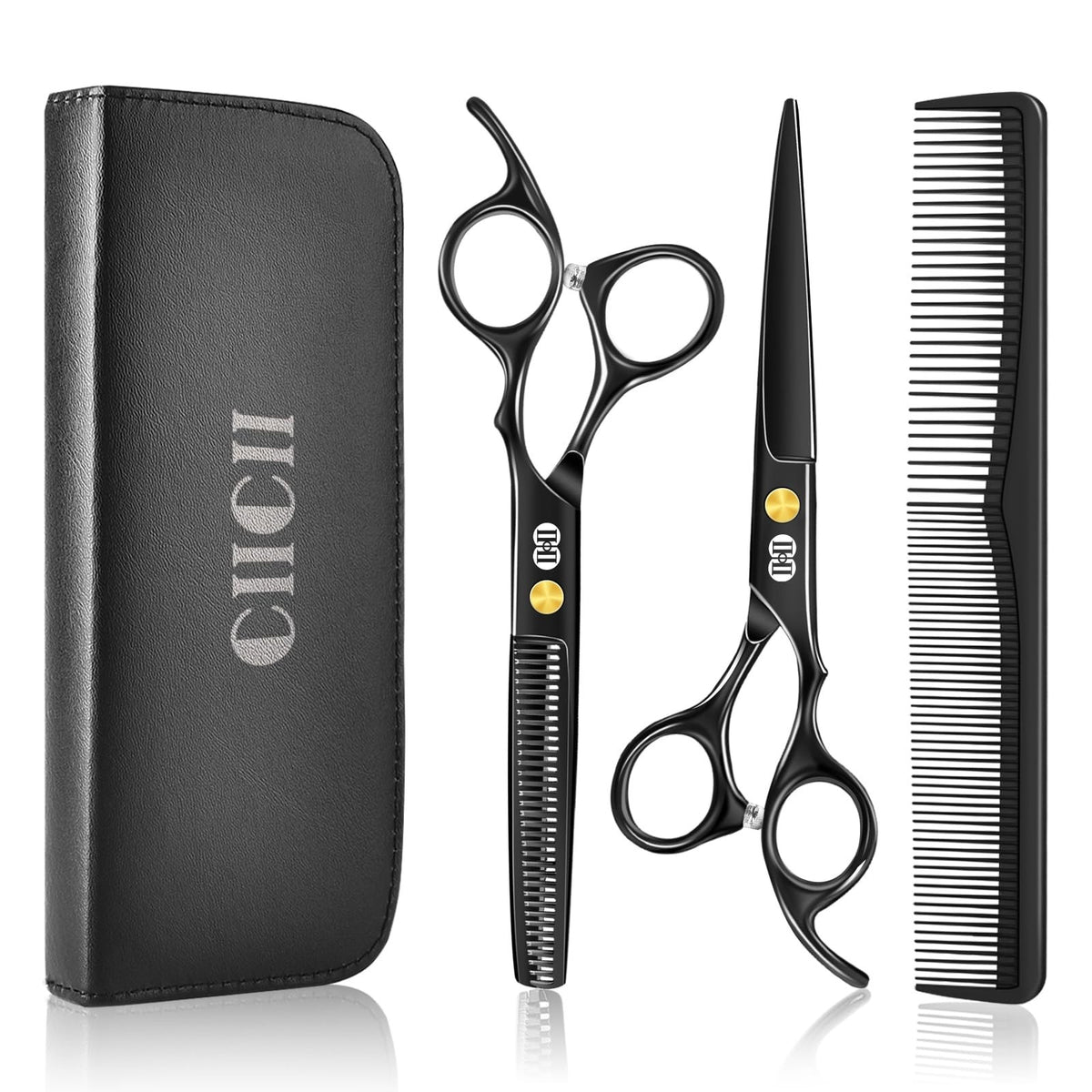Professional Hair Cutting Scissors Kit 6.7 Inch Barber Shears Set Black
