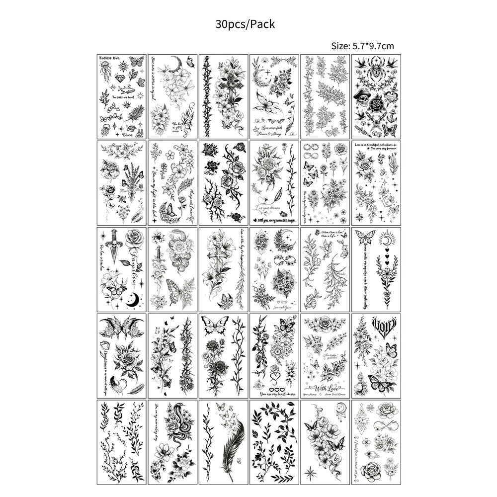 Waterproof Temporary Tattoos Set – Butterfly, Rose & Feather Stickers (Disposable)