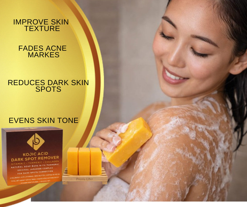 Kojic Acid Dark Spot Remover Soap Bars with Vitamin C, Retinol, Turmeric - 3 Pack