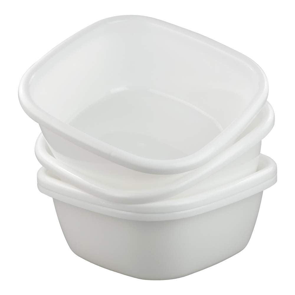 4 Pack 12 Quart Plastic Wash Basins - Dish Washing Tubs, White Kitchen Utility Buckets