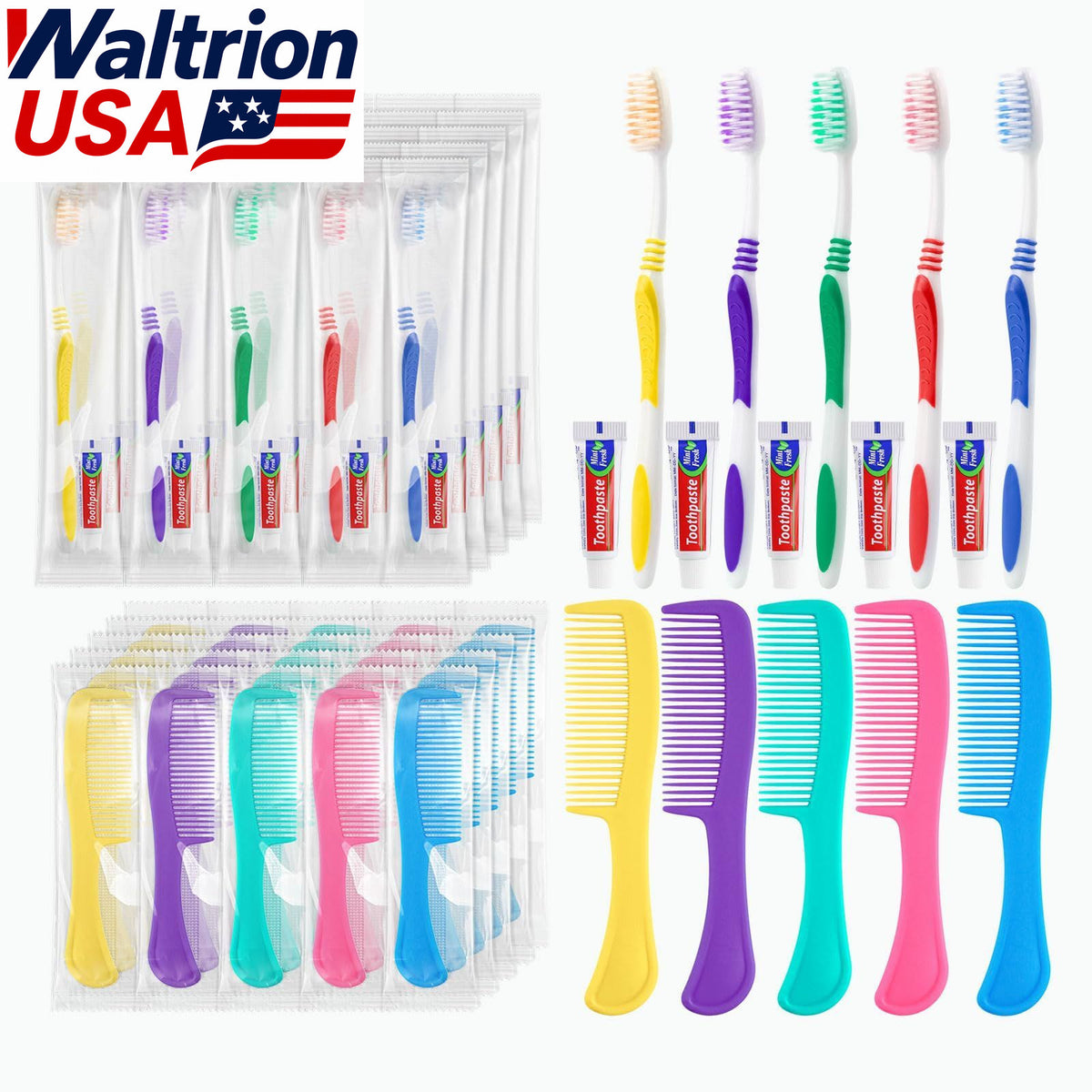 Disposable Travel Toothbrush Kit with Toothpaste & Comb 25 Pack