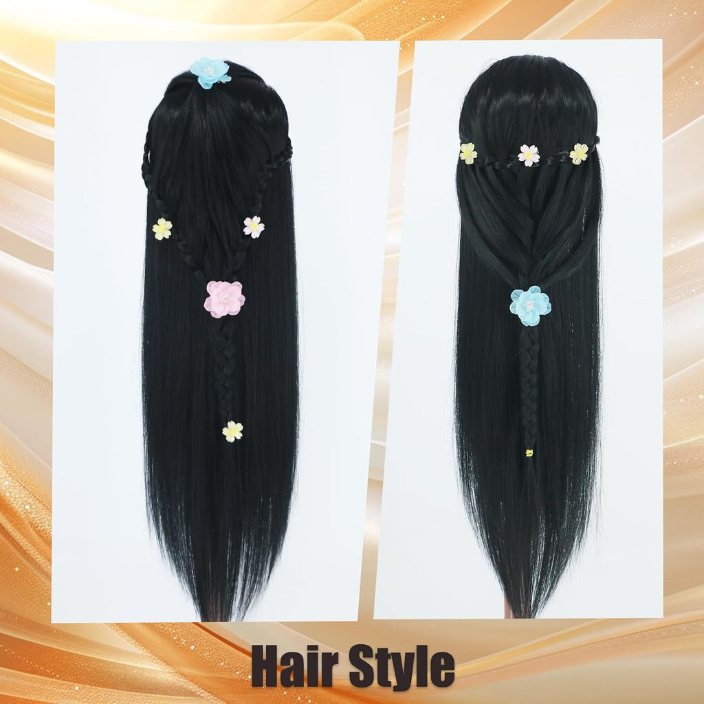 Black Mannequin Head with Hair 26-28 Inches for Hair Styling Practice