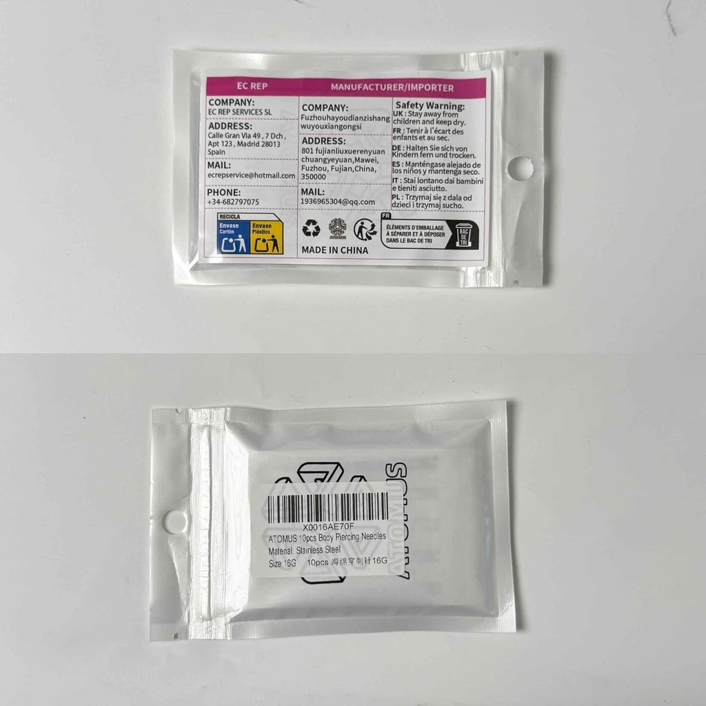 16G Stainless Steel Disposable Piercing Needles Set of 10