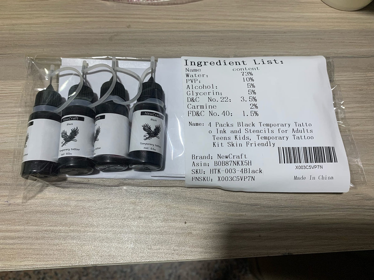 Temporary Tattoo Ink & Stencil Set, 4 Packs, 103 Patterns, 15ml Each