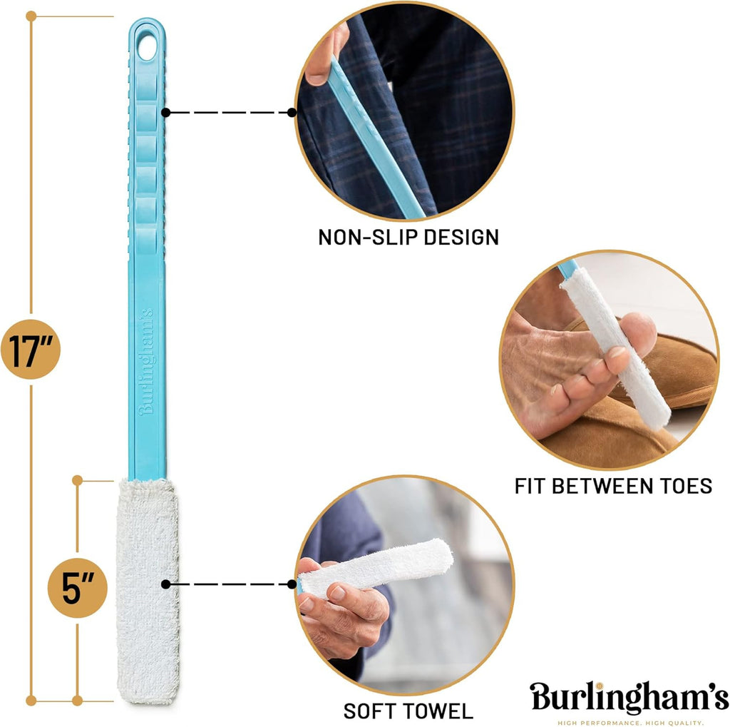 Long Handle Toe and Foot Towel Brush with Reusable Drying Covers – Foot Care Tool