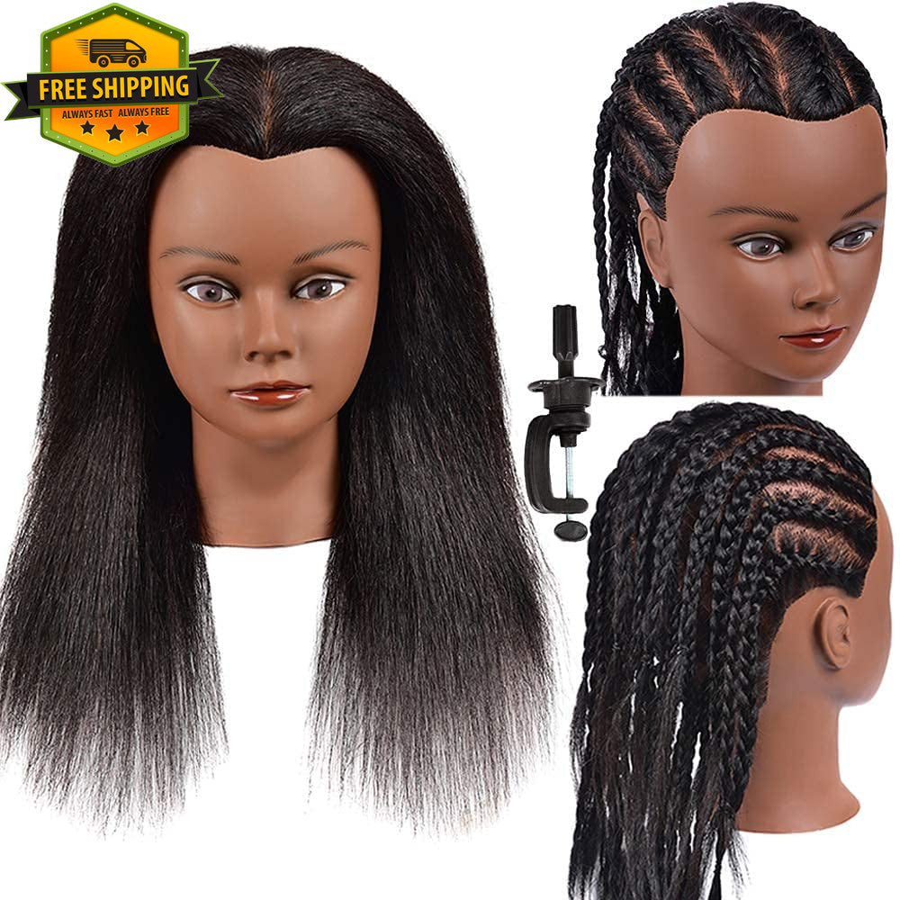 16 Inch Human Hair Mannequin Head for Cosmetology Practice - Natural Black