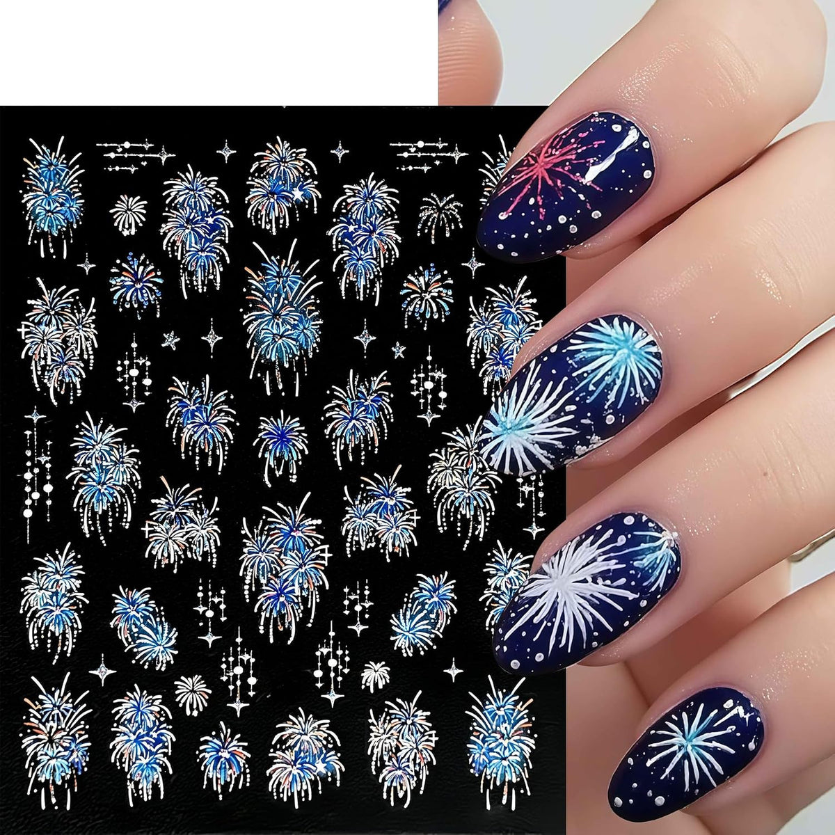 Colorful Fireworks Nail Stickers 5D Embossed Decals for Nail Art - 3 Sheets