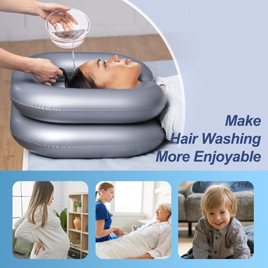Inflatable Hair Washing Basin with Drain Tube - Portable Silver
