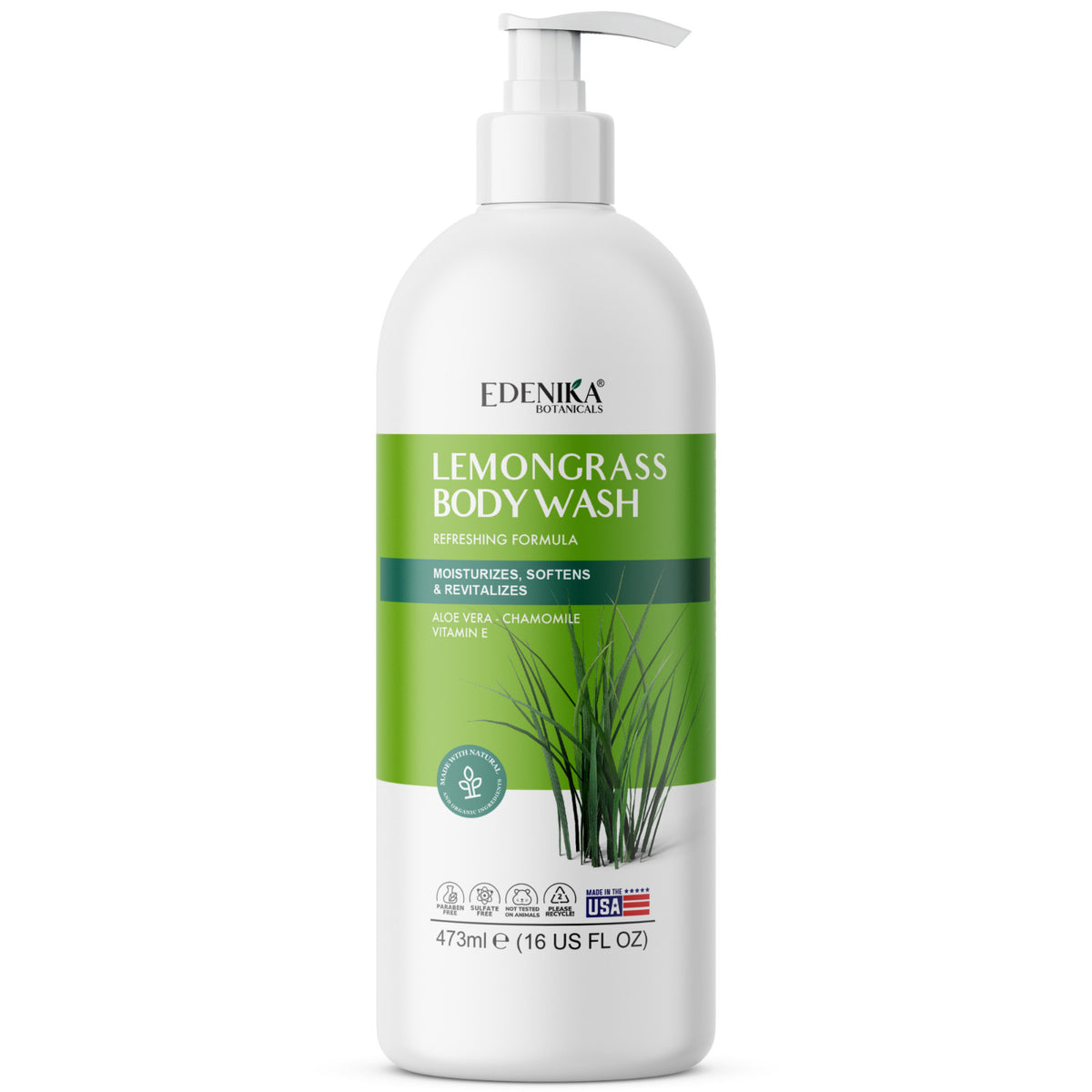 Edenika Lemongrass Body Wash with Vitamin E, Moisturizing Shower Gel 16 oz