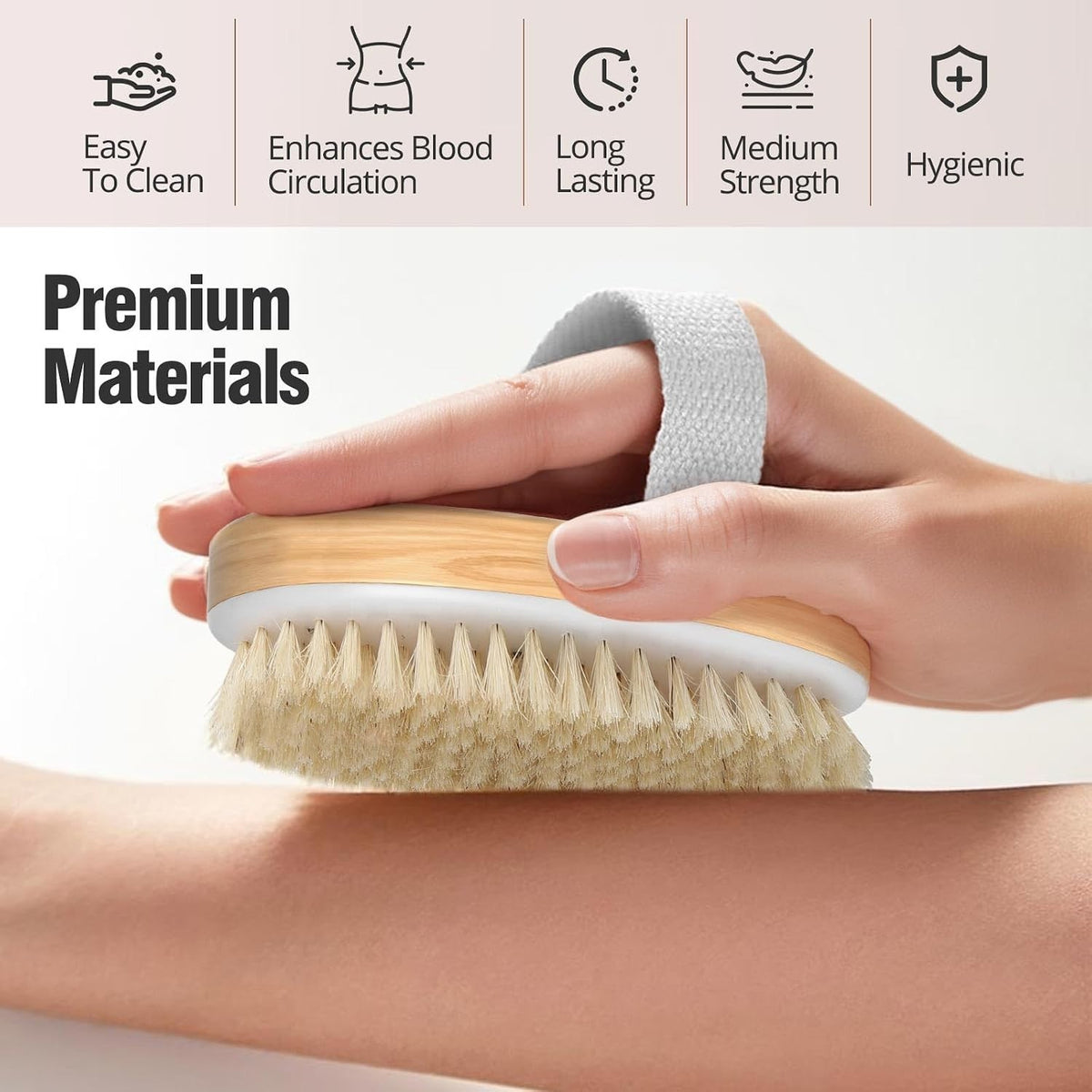 Natural Soft Bristle Dry Body Brush for Skin Exfoliation and Firming - 2 Pack