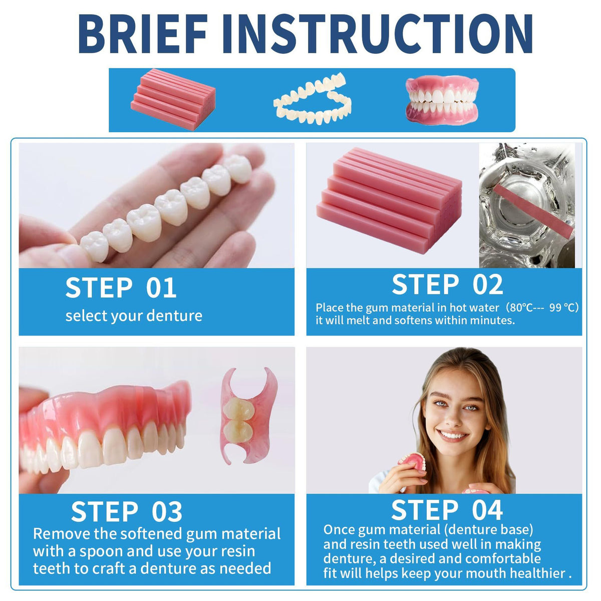 DIY Denture Temporary Veneers Kit for Women and Men - Natural White, Pack of 1