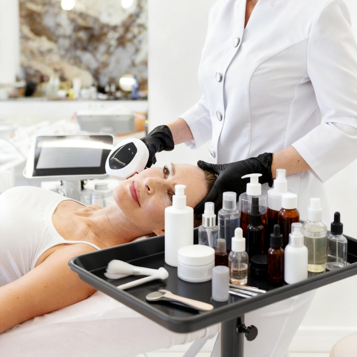 Adjustable Salon Trolley on Wheels Premium Aluminum Rolling Tray
