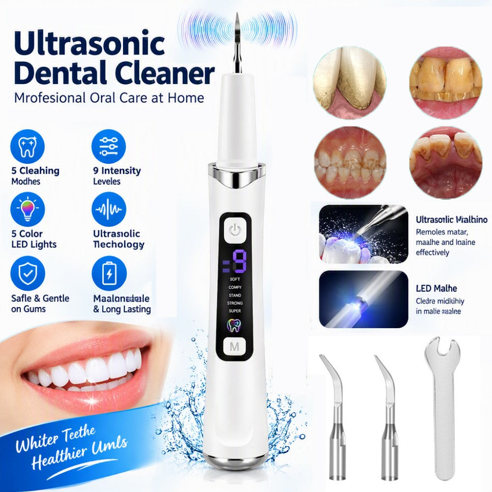 Ultrasonic Tooth Cleaner Tartar Remover with LED Light and Multiple Modes