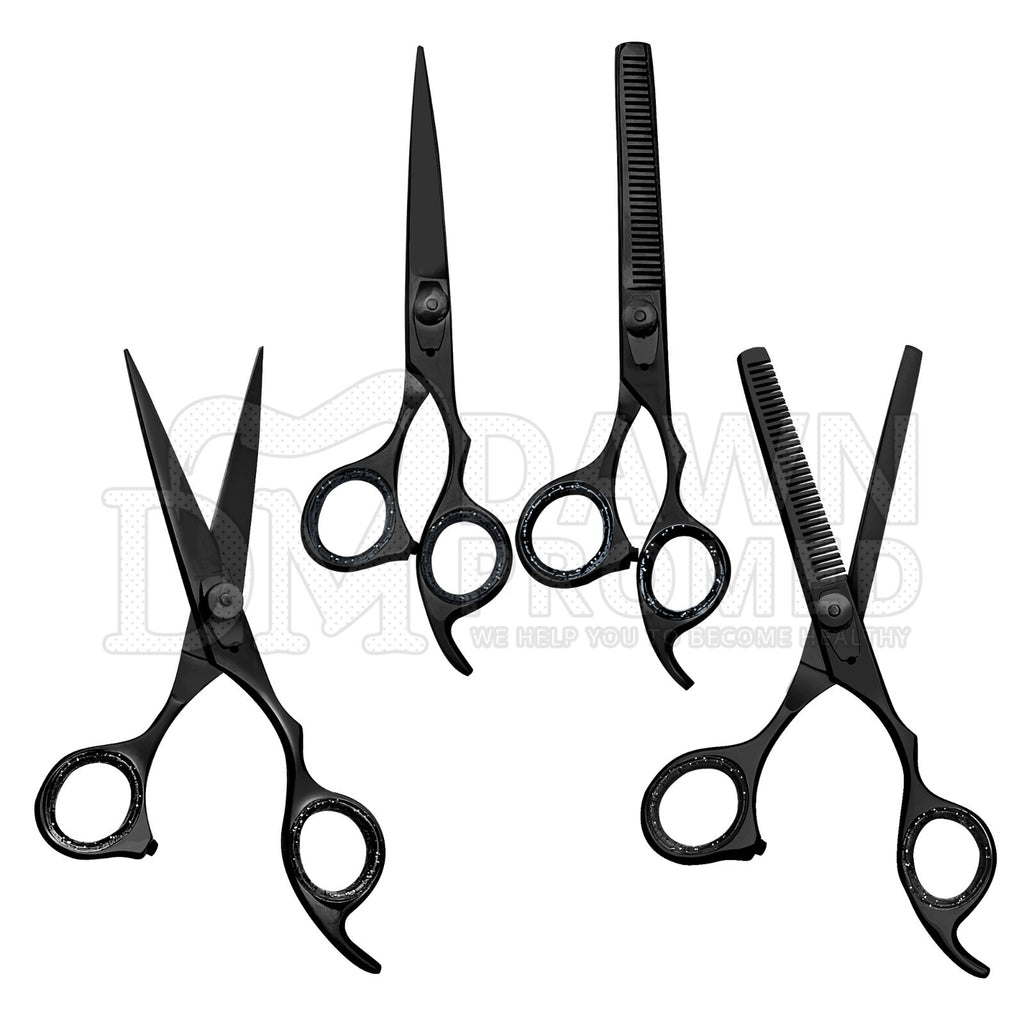 Professional 6.5 Inch Black Hair Cutting Thinning Scissors Set - Barber Shears with Plasma Coating