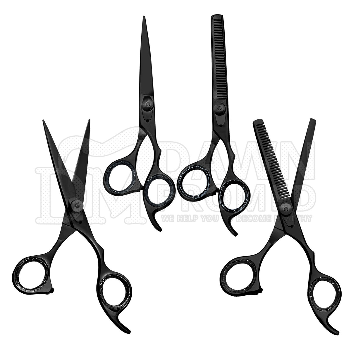 Professional 6.5 Inch Black Hair Cutting Thinning Scissors Set - Barber Shears with Plasma Coating