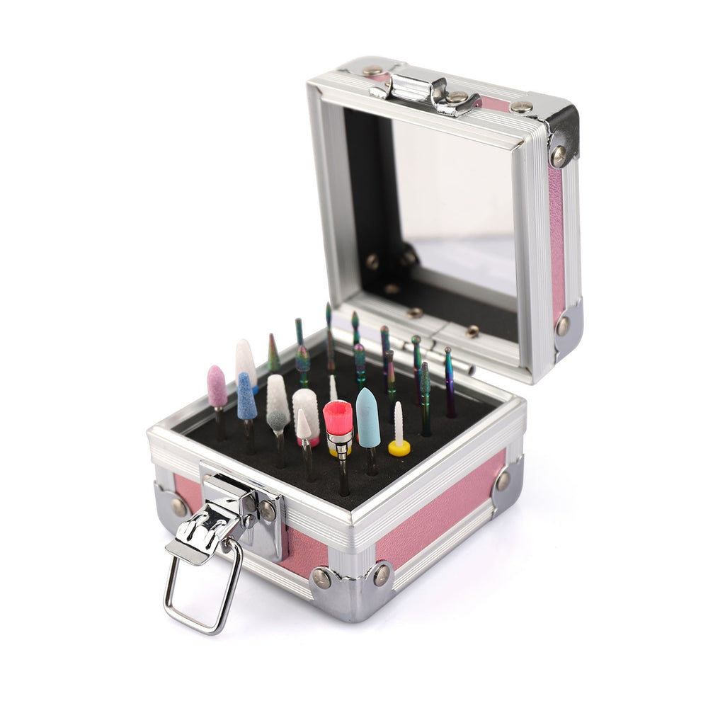 25Pcs Nail Drill Bit Set with Storage Box - Ceramic, Diamond, Carbide for Manicure & Pedicure