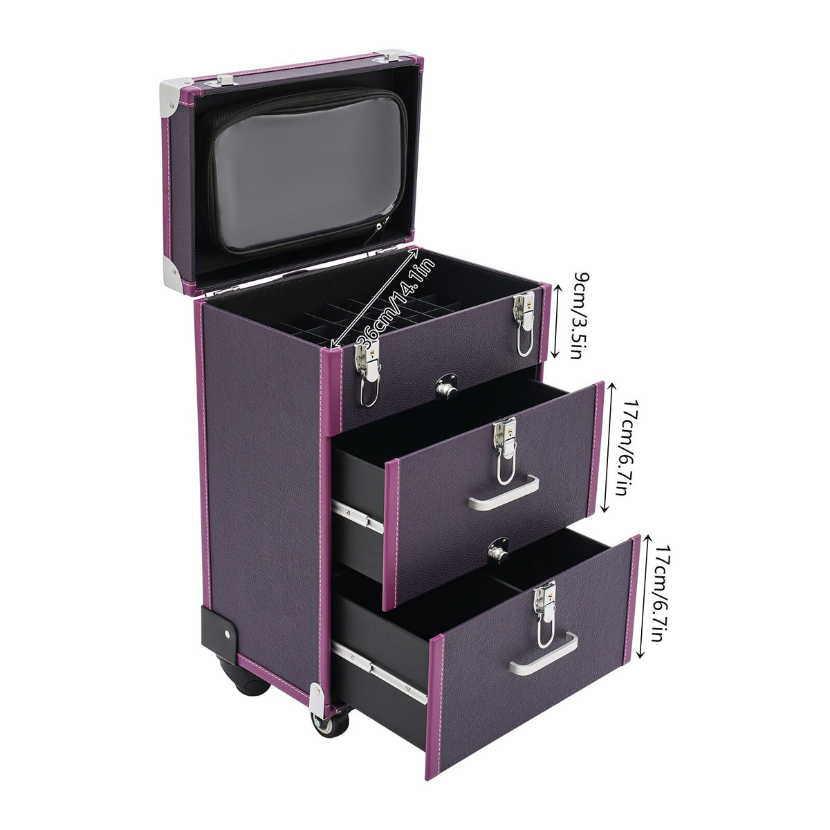 Large Capacity Nail Polish & Makeup Trolley Train Case with Wheels