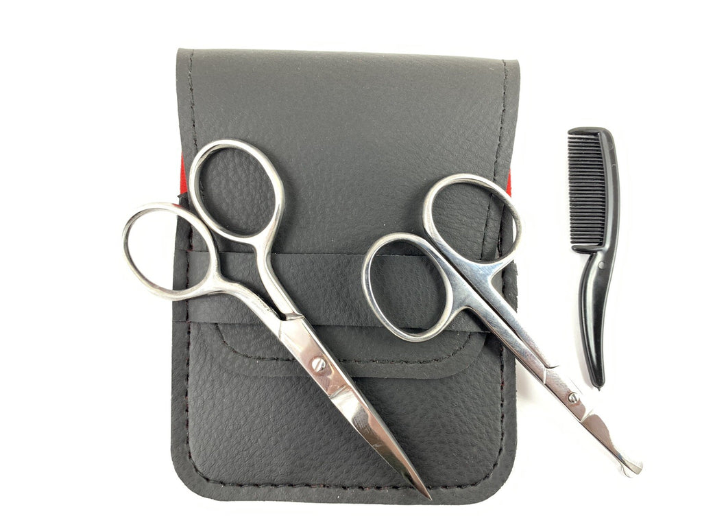 Men's Beard & Nose Hair Grooming Travel Set with Scissors Comb & Bag