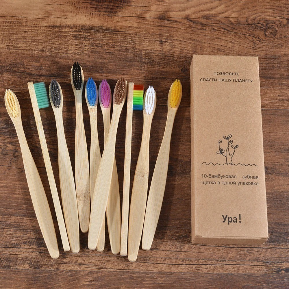 10 Pack Bamboo Toothbrushes with Medium Bristles - Eco-Friendly & Biodegradable