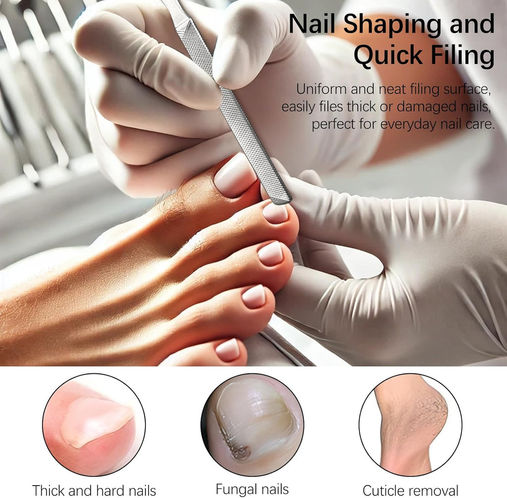 Stainless Steel Toe Nail Files Set - 4-Sided Heavy-Duty Grooming Tools for Thick Nails