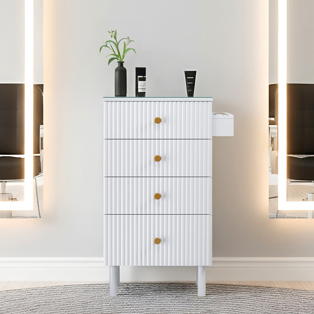Professional Salon Styling Station with Heat-Resistant Glass Top & Storage