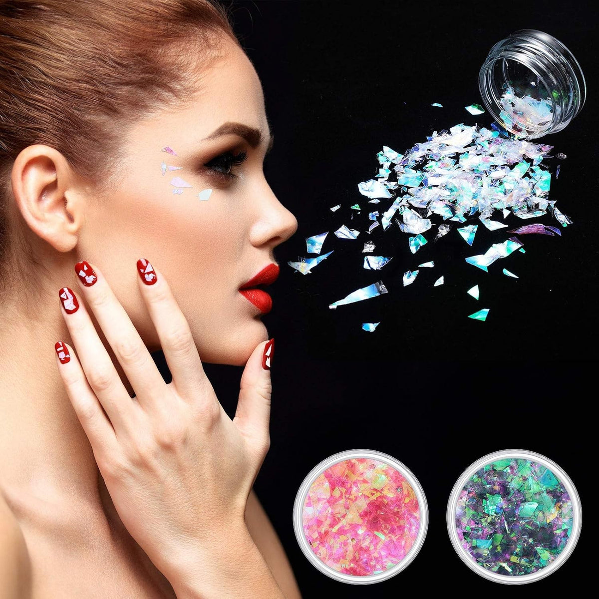 18 Boxes Iridescent Chunky Glitter Flakes for Nails & Makeup - Holographic Sequin Set