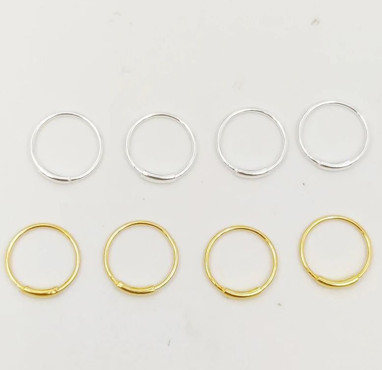 2pcs 925 Sterling Silver Nose Hoop 8-9mm 22G Piercing Ring