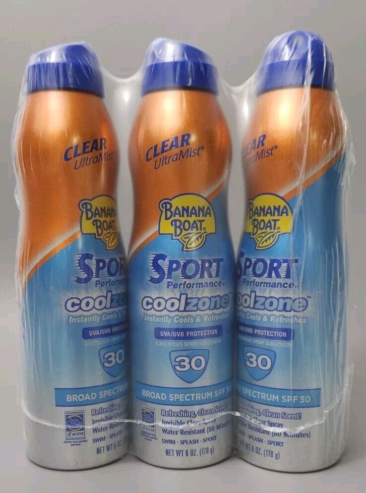 SPF 30 Sunscreen Spray - Water Resistant Cooling Sun Protection 6oz (Lot of 3)