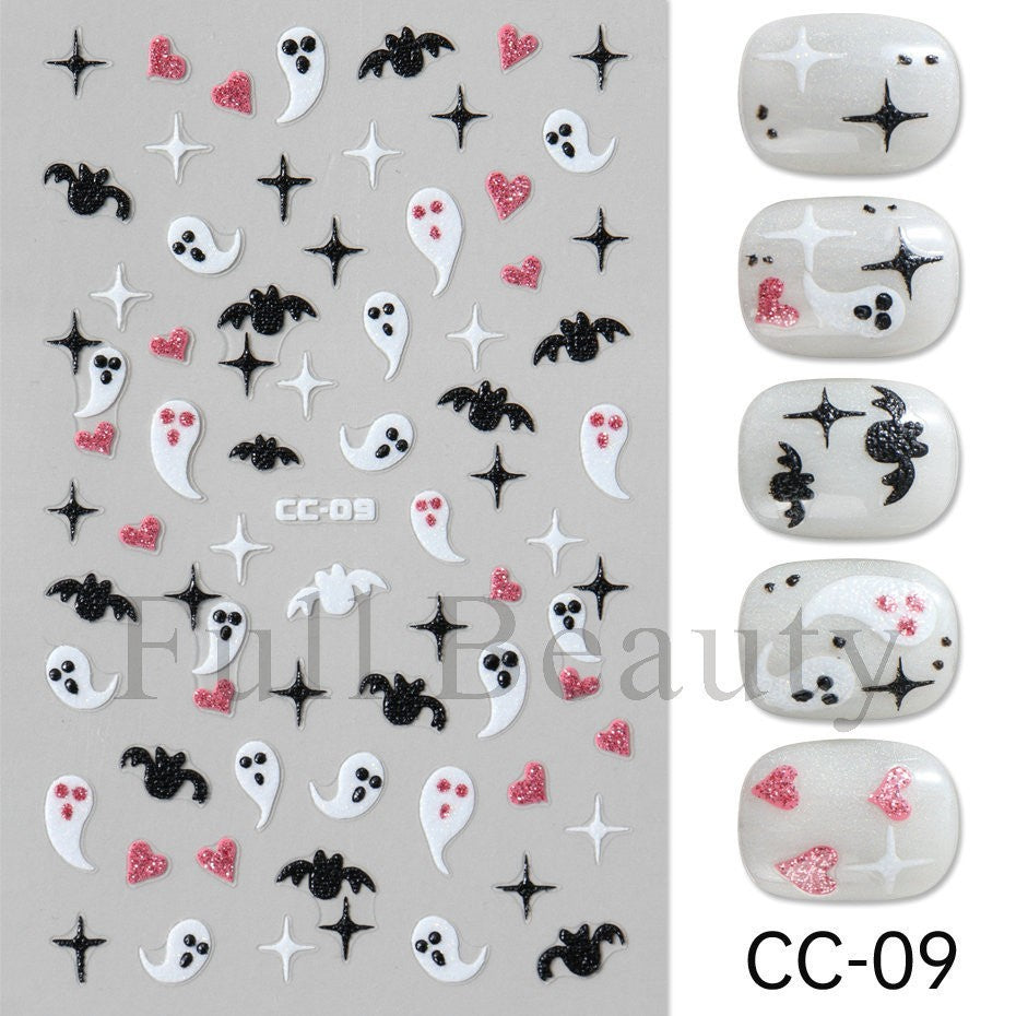 Glow in The Dark Halloween Nail Decals Ghost Spider Web Skull - 4 Sheets