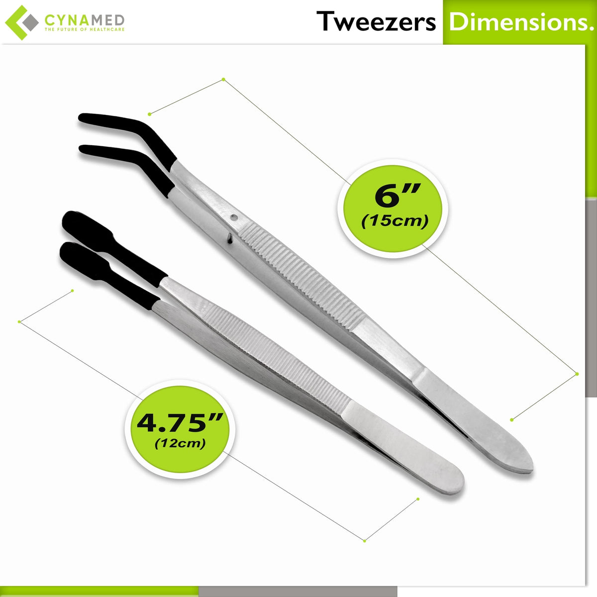 Stainless Steel Lab Tweezers with Rubber Tips - 4 Pack, Offset & Straight