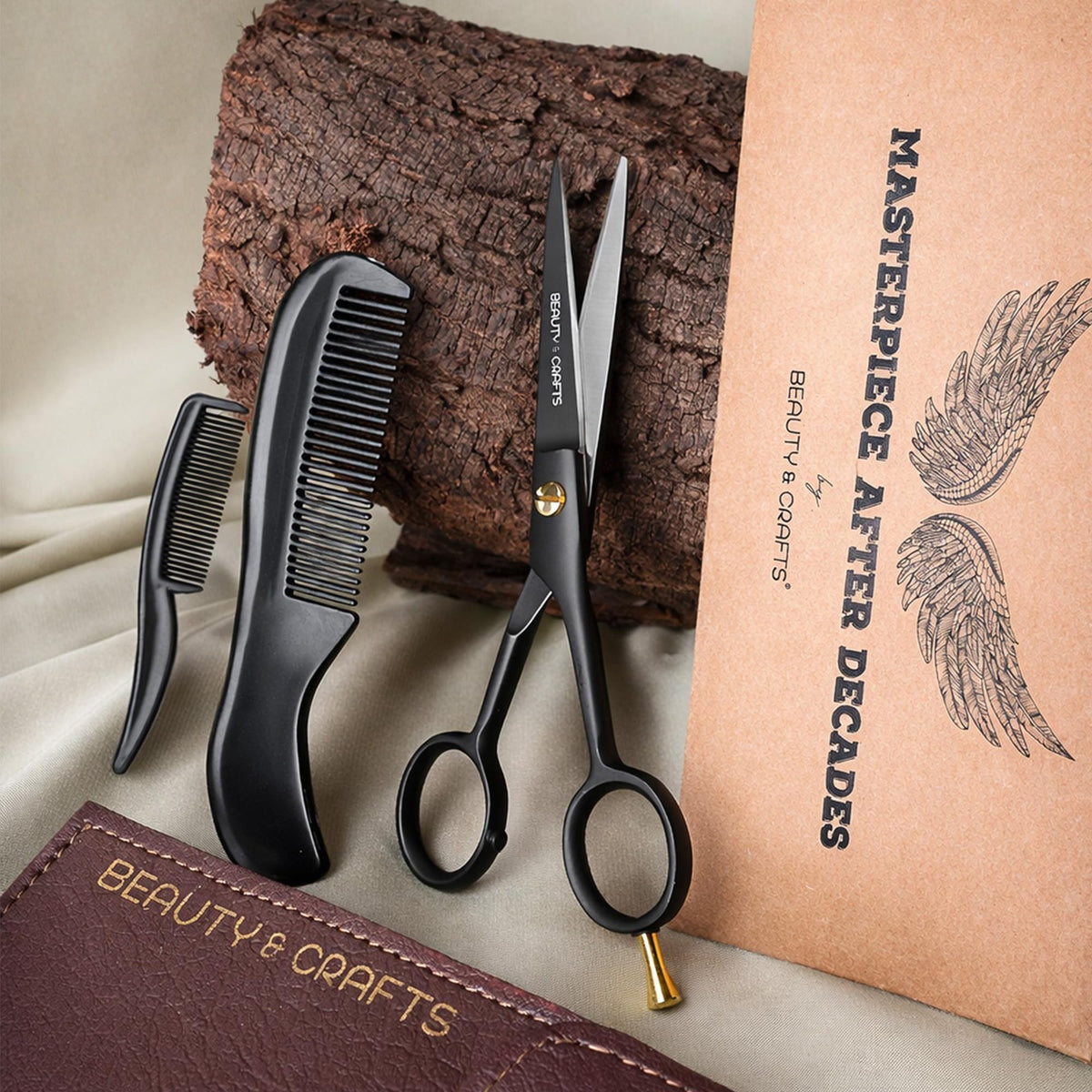 Professional Beard & Mustache Scissors Set with Combs & Pouch for Men