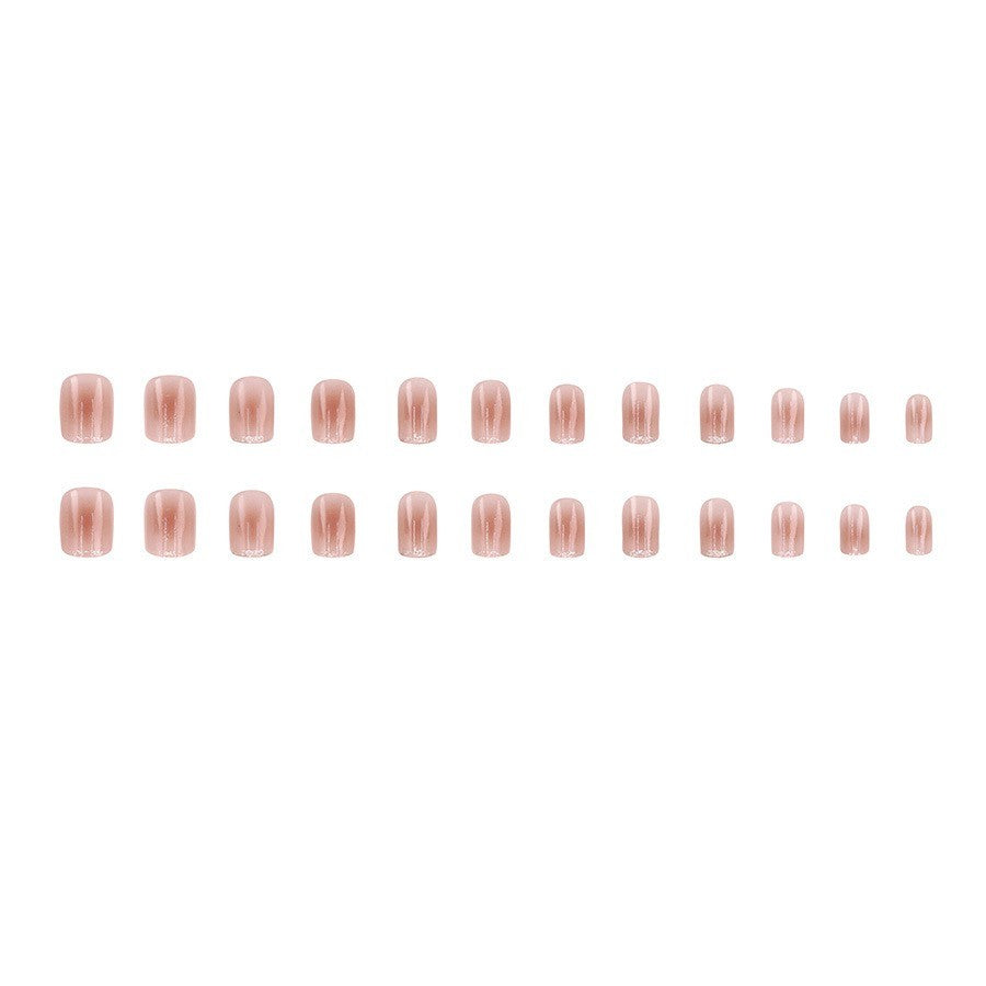 48 Pcs Silver French Press on Nails - Short Square Nude Glossy Fake Nails