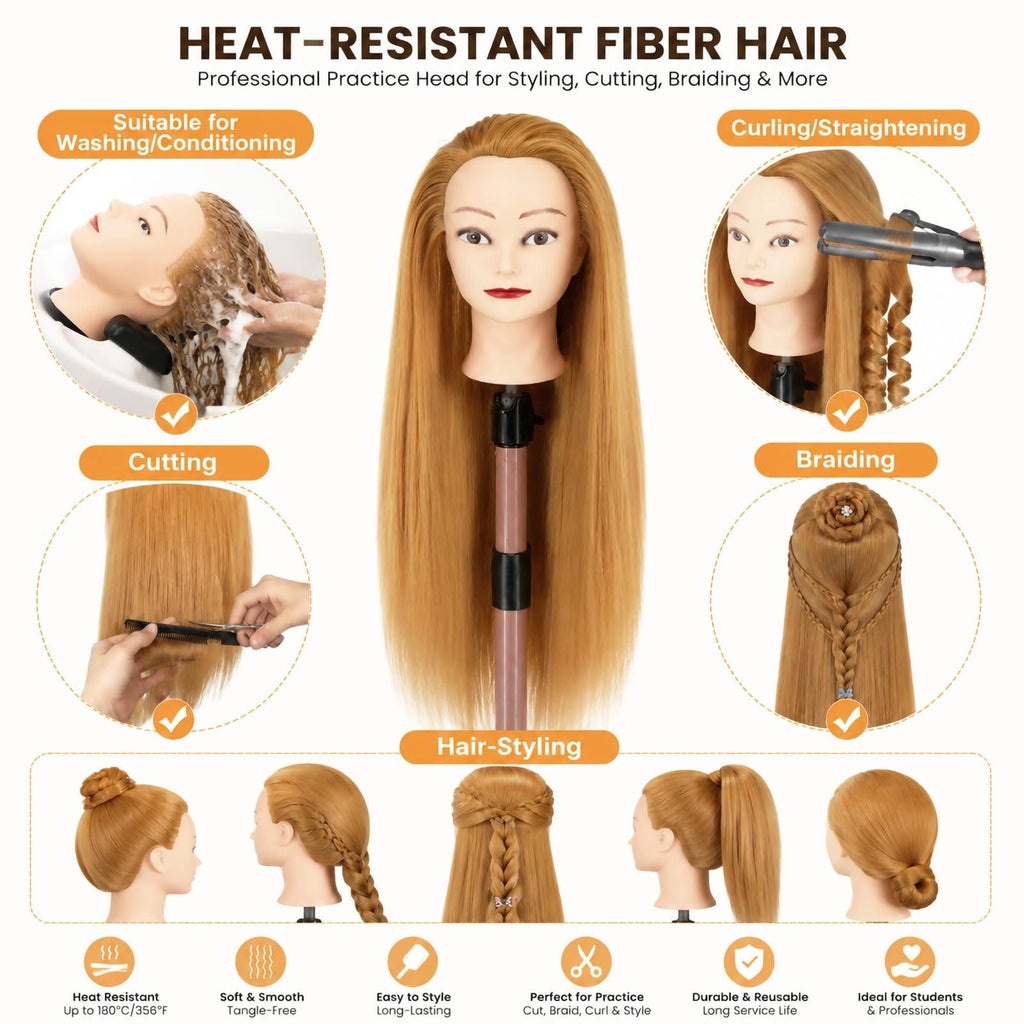 28-Inch Blonde Mannequin Head for Hair Styling and Braiding with Clamp