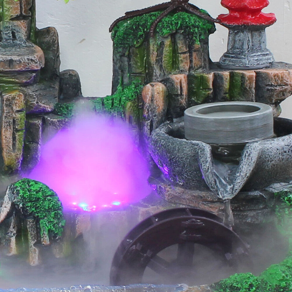 Feng Shui Desktop Rockery Waterfall Fountain with LED Atomizing Effect for Office Decor